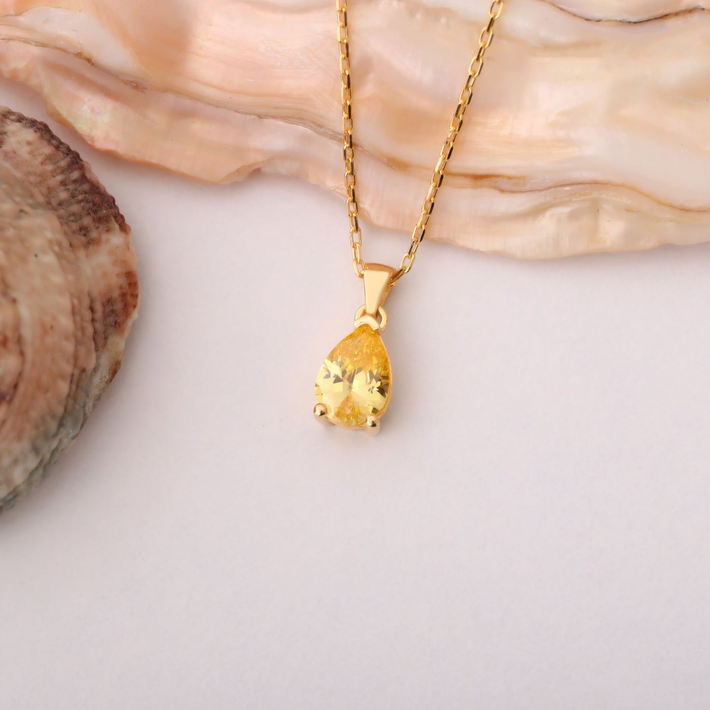 Drop Yellow Topaz Necklace in 14K Solid Gold, Dainty Minimalist Pendant Jewelry