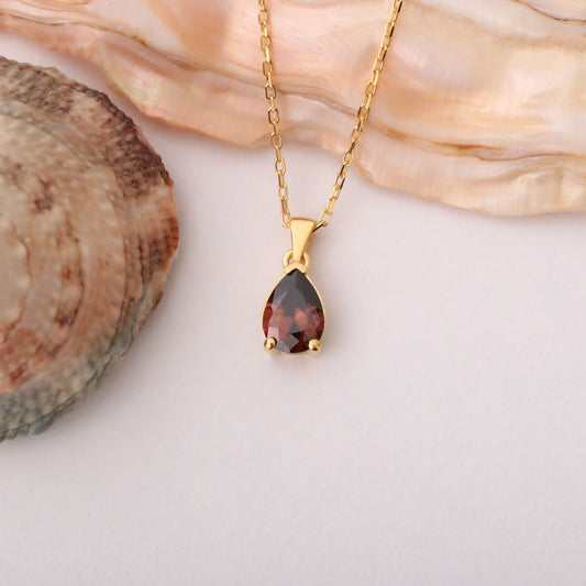 Drop Smoky Quartz Necklace in 14K Solid Gold, Dainty Minimalist Pendant Jewelry