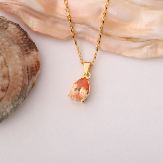 Drop Citrine Necklace in 14K Solid Gold, November Birthstone Pendant