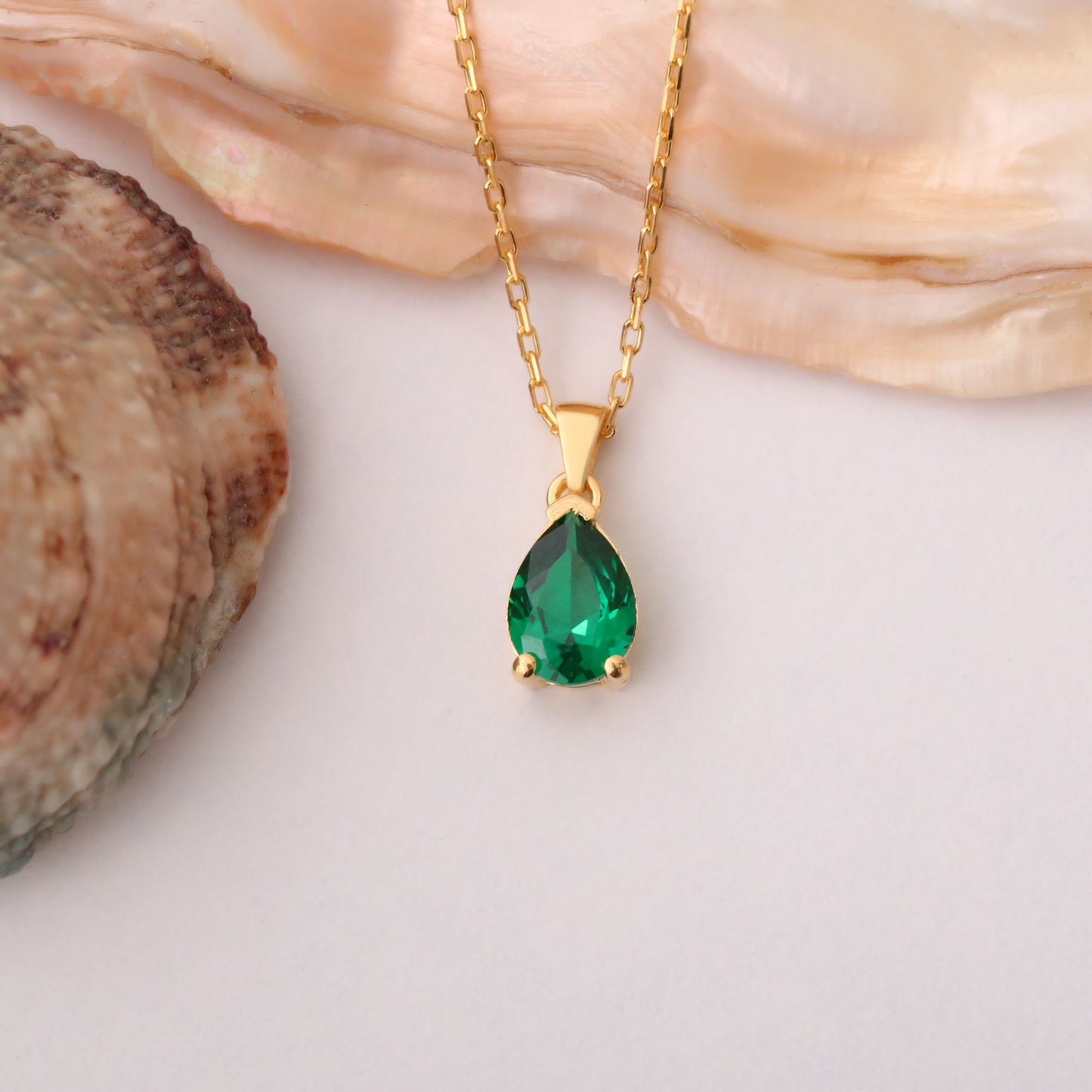 Drop Emerald Necklace in 14K Solid Gold, May Birthstone Pendant