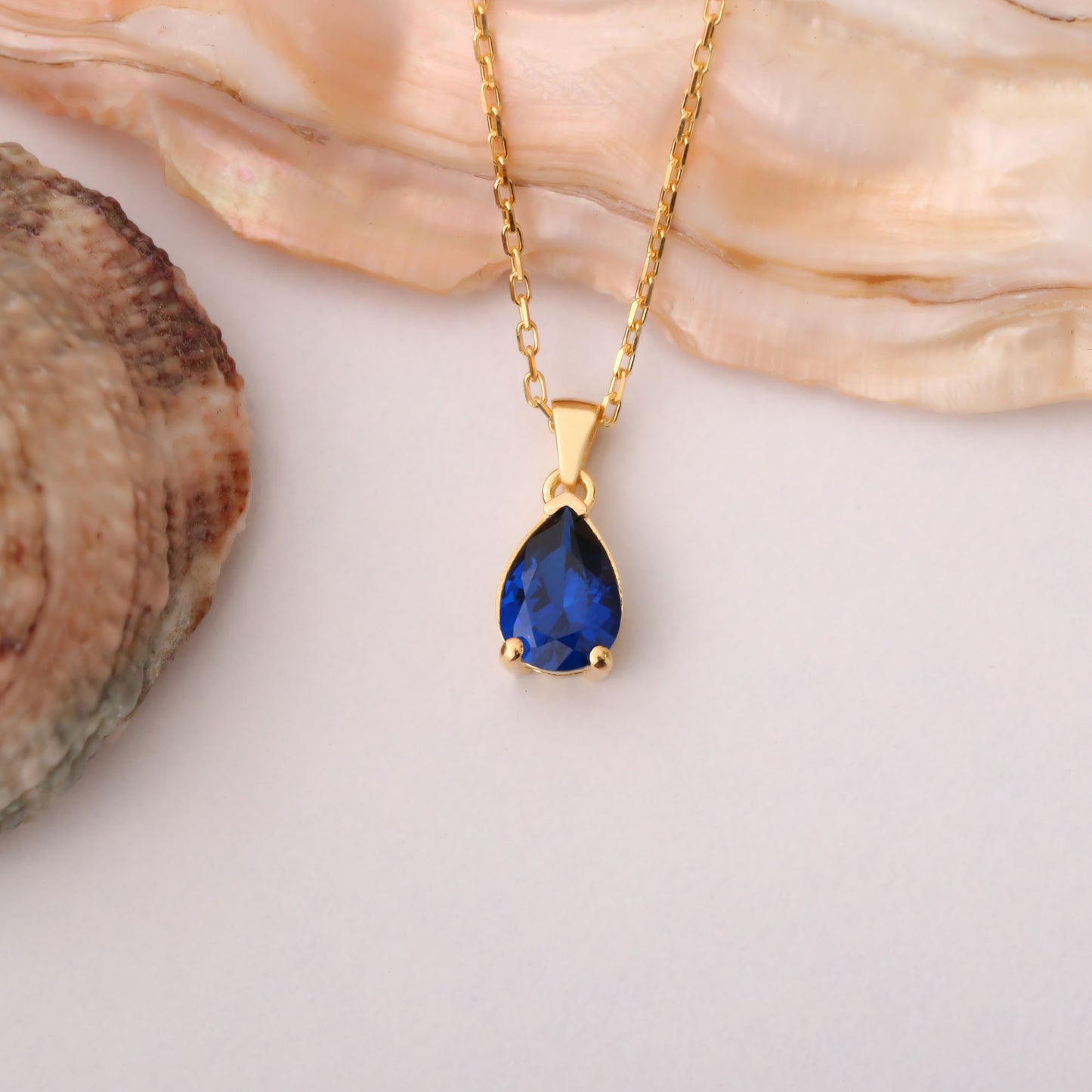 Drop Sapphire Necklace in 14K Solid Gold, September Birthstone Pendant