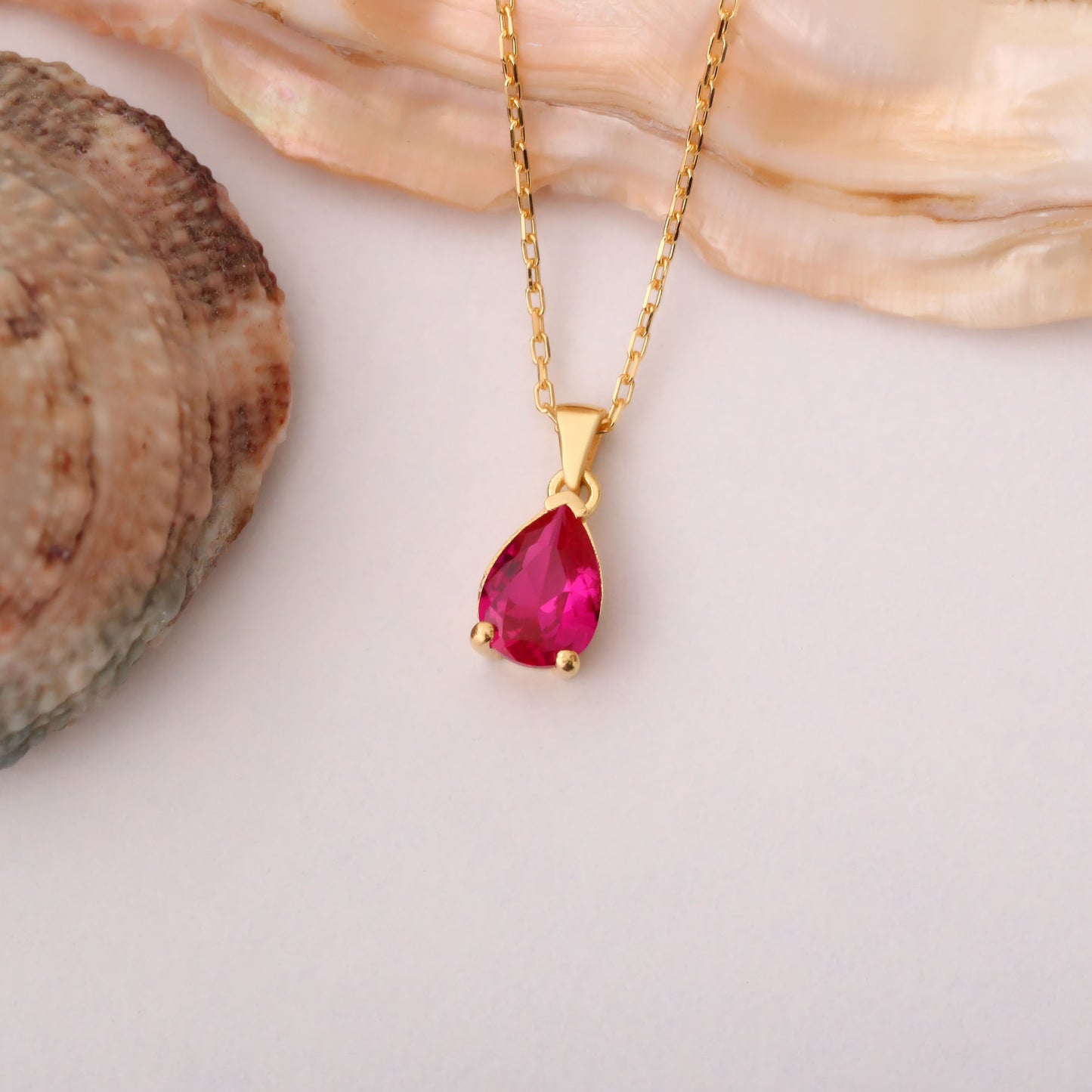 Drop Ruby Necklace in 14K Solid Gold, July Birthstone Pendant