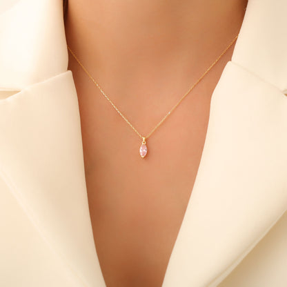 Pink Tourmaline Marquise Necklace in 14K Solid Gold | October Birthstone Pendant