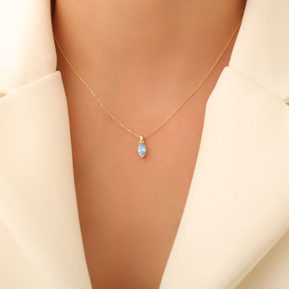 Blue Topaz Marquise Necklace in 14K Solid Gold | December Birthstone Pendant