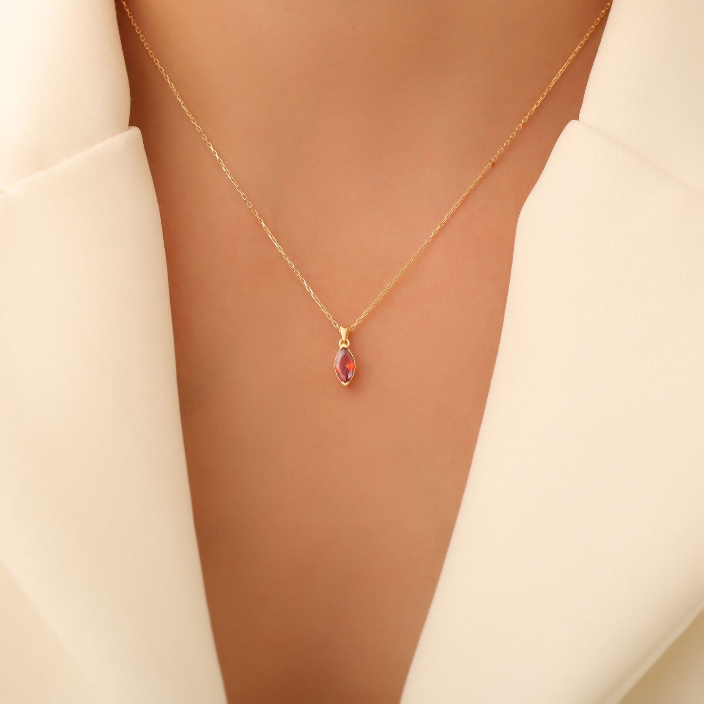 Garnet Marquise Necklace in 14K Solid Gold | January Birthstone Pendant