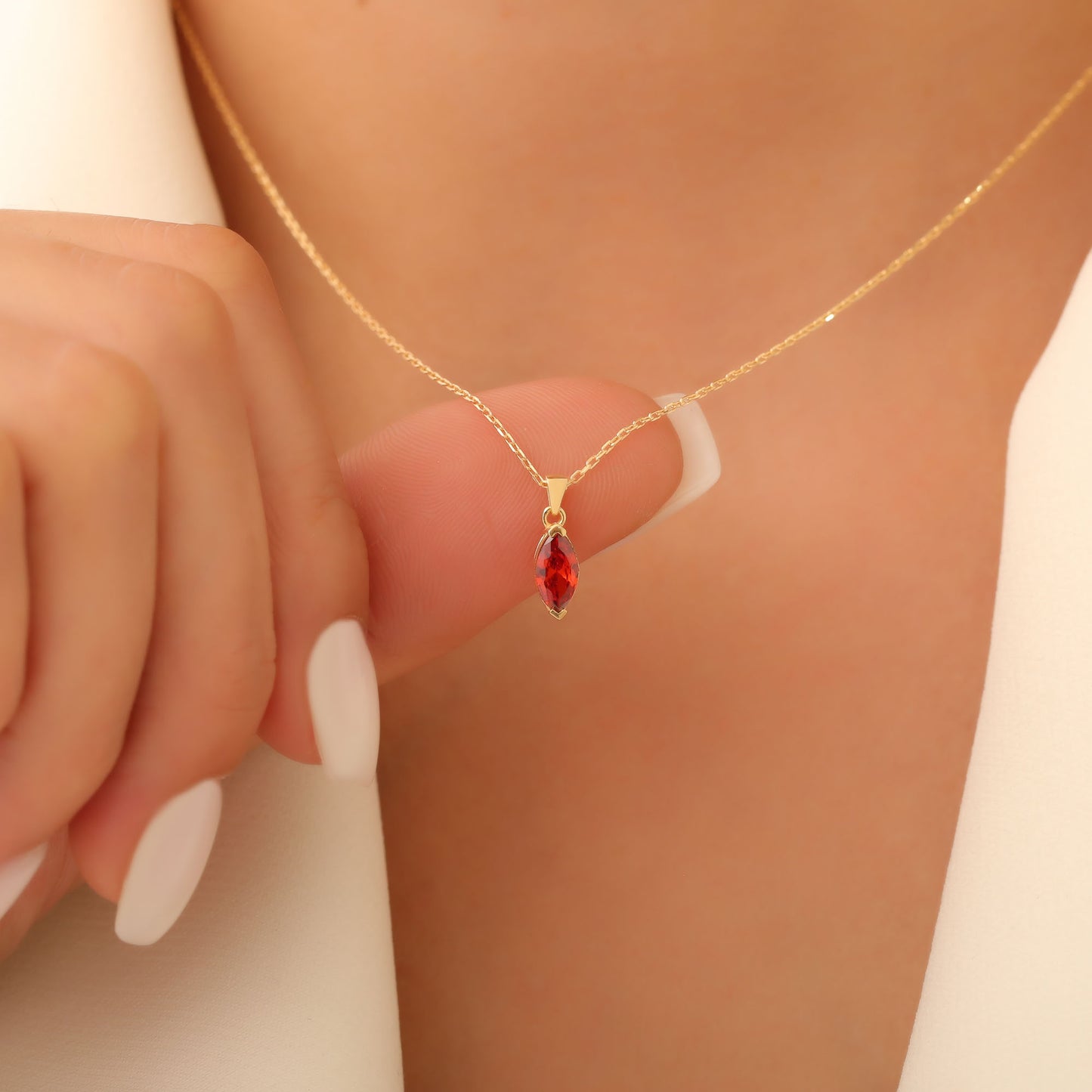 Garnet Marquise Necklace in 14K Solid Gold | January Birthstone Pendant