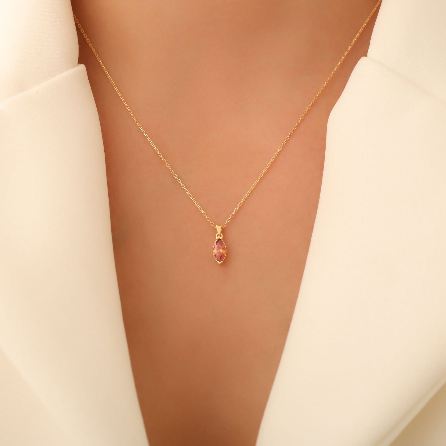 Citrine Marquise Necklace in 14K Solid Gold | November Birthstone Pendant