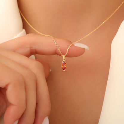 Citrine Marquise Necklace in 14K Solid Gold | November Birthstone Pendant