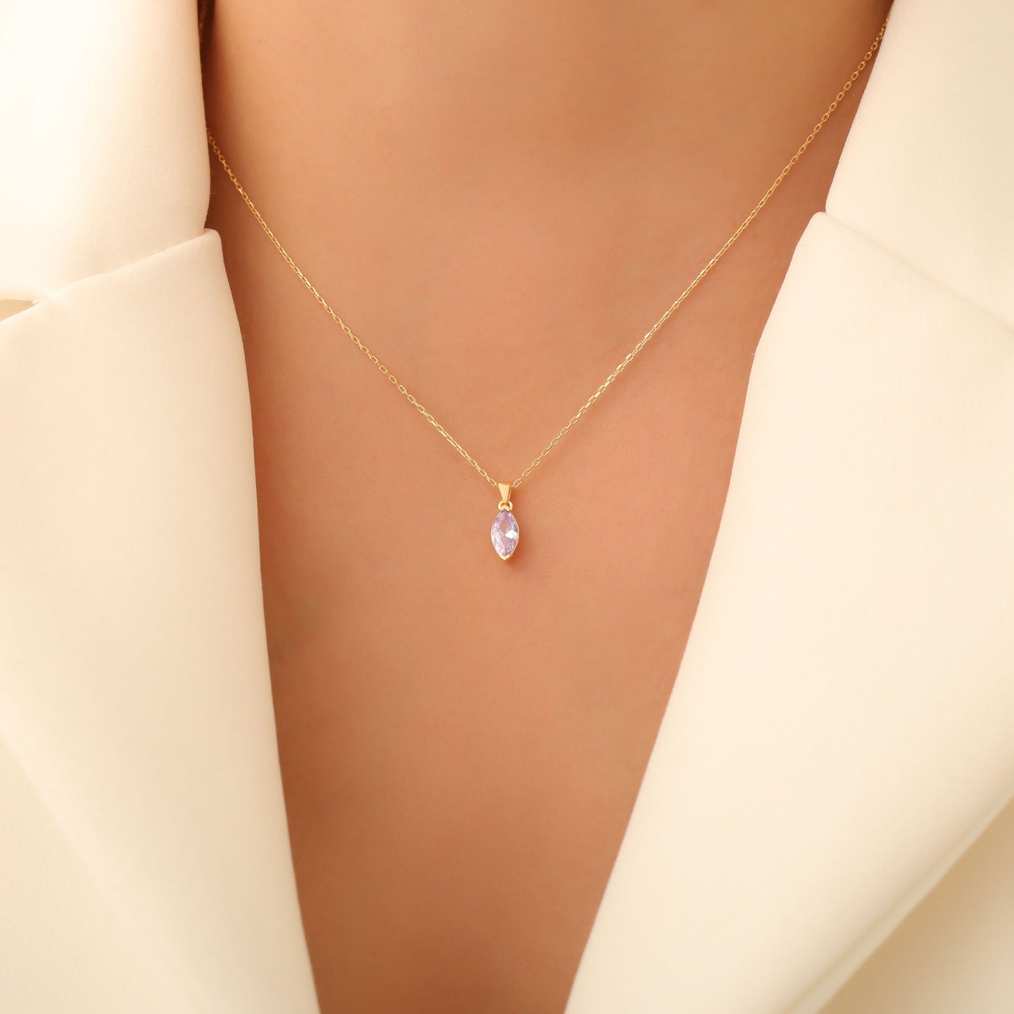 Alexandrite Marquise Necklace in 14K Solid Gold | June Birthstone Pendant