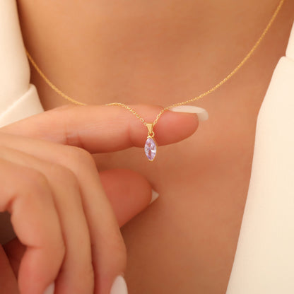 Alexandrite Marquise Necklace in 14K Solid Gold | June Birthstone Pendant