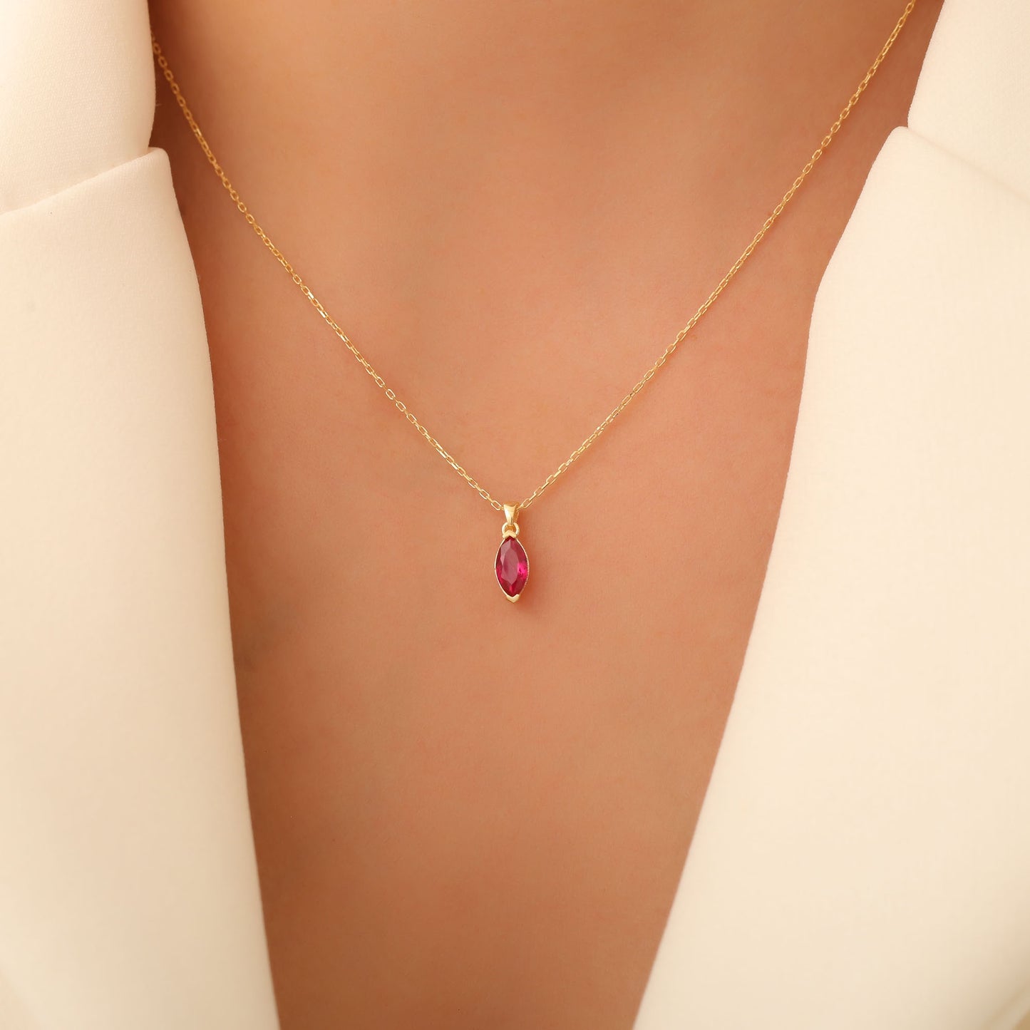 Ruby Marquise Necklace in 14K Solid Gold | July Birthstone Pendant