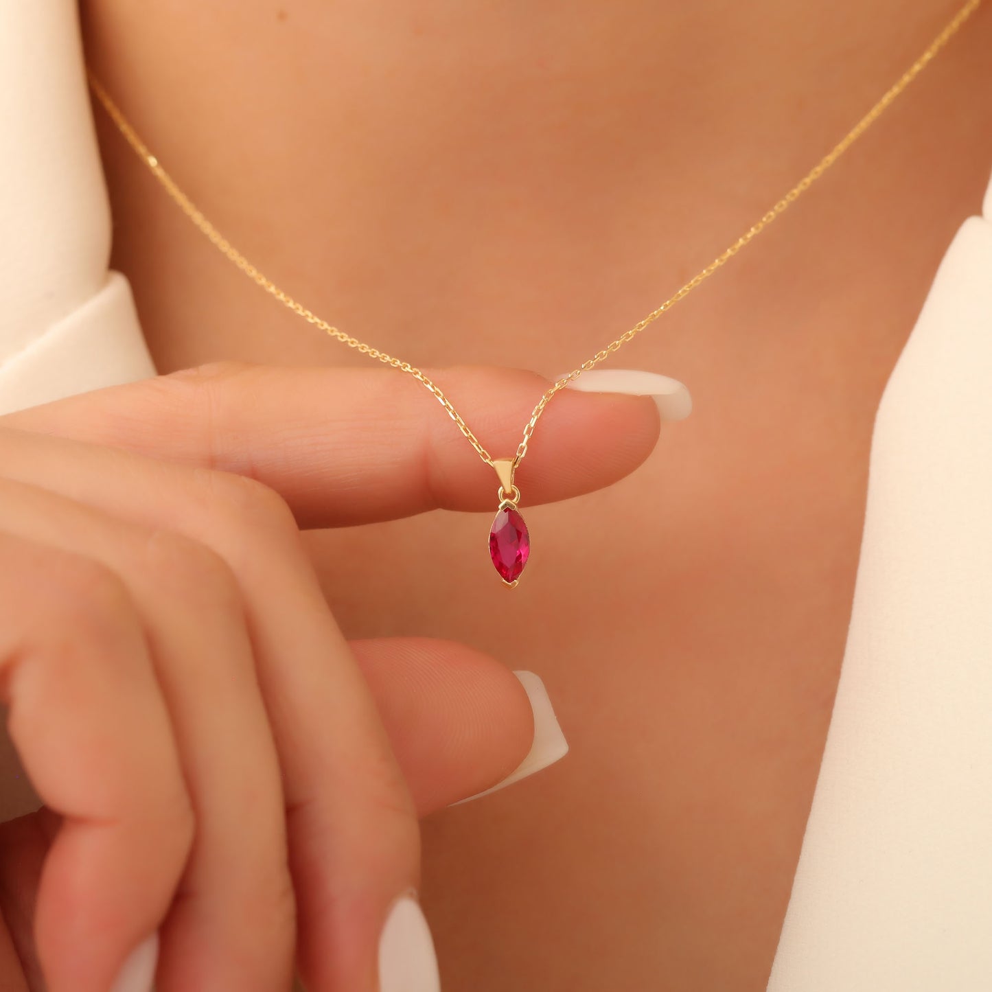 Ruby Marquise Necklace in 14K Solid Gold | July Birthstone Pendant