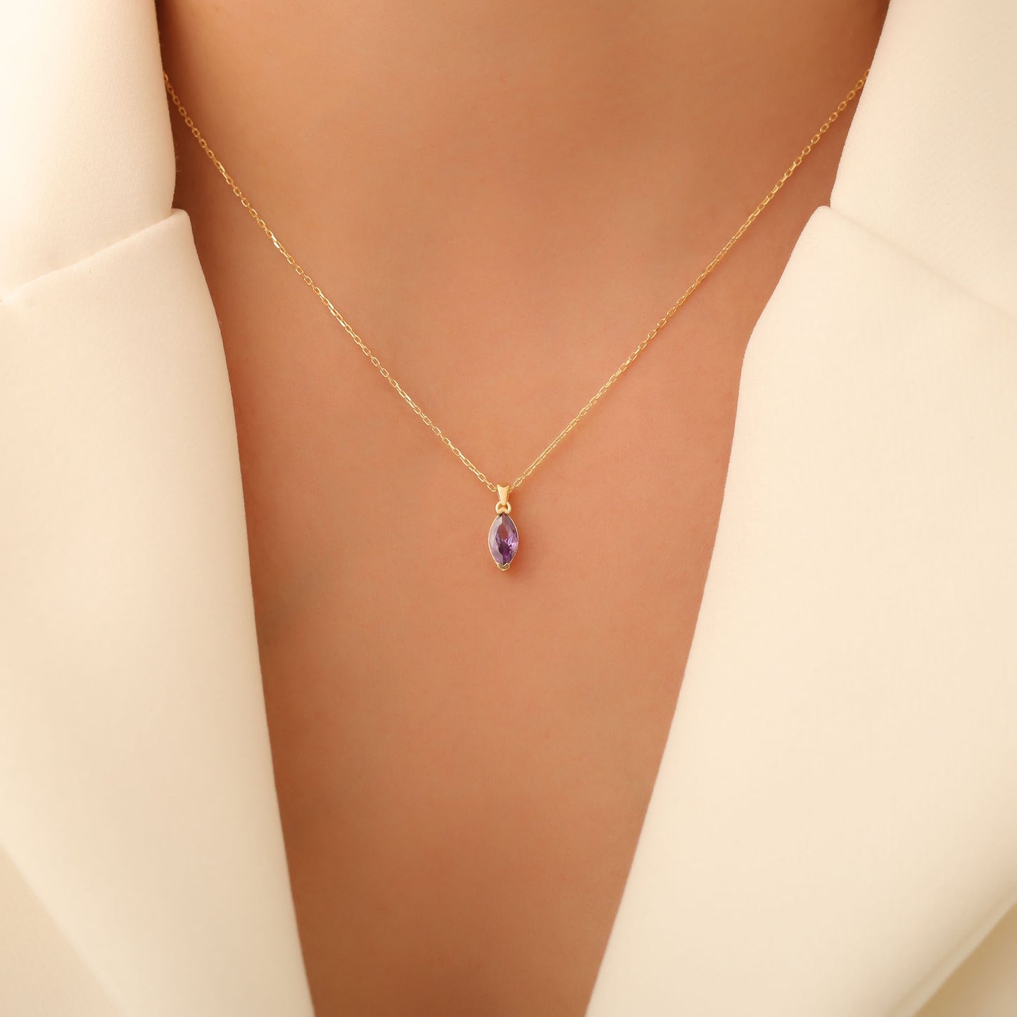 Amethyst Marquise Necklace in 14K Solid Gold | February Birthstone Pendant