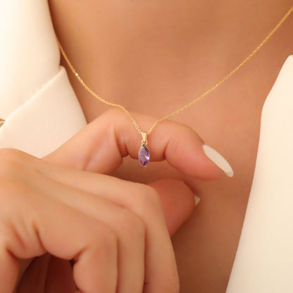 Amethyst Marquise Necklace in 14K Solid Gold | February Birthstone Pendant