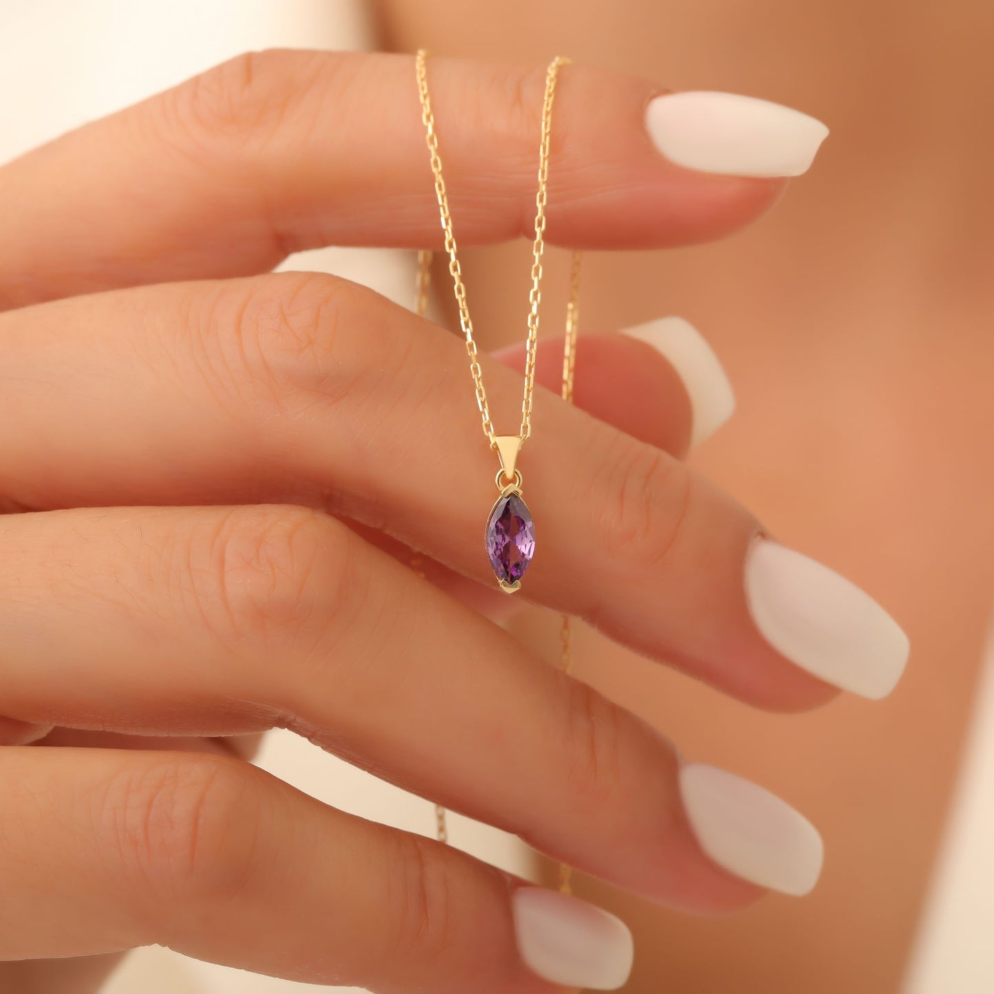 Amethyst Marquise Necklace in 14K Solid Gold | February Birthstone Pendant