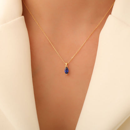 Sapphire Marquise Necklace in 14K Solid Gold | September Birthstone Pendant