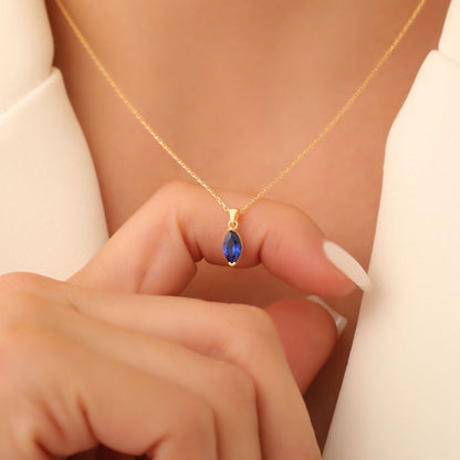 Sapphire Marquise Necklace in 14K Solid Gold | September Birthstone Pendant