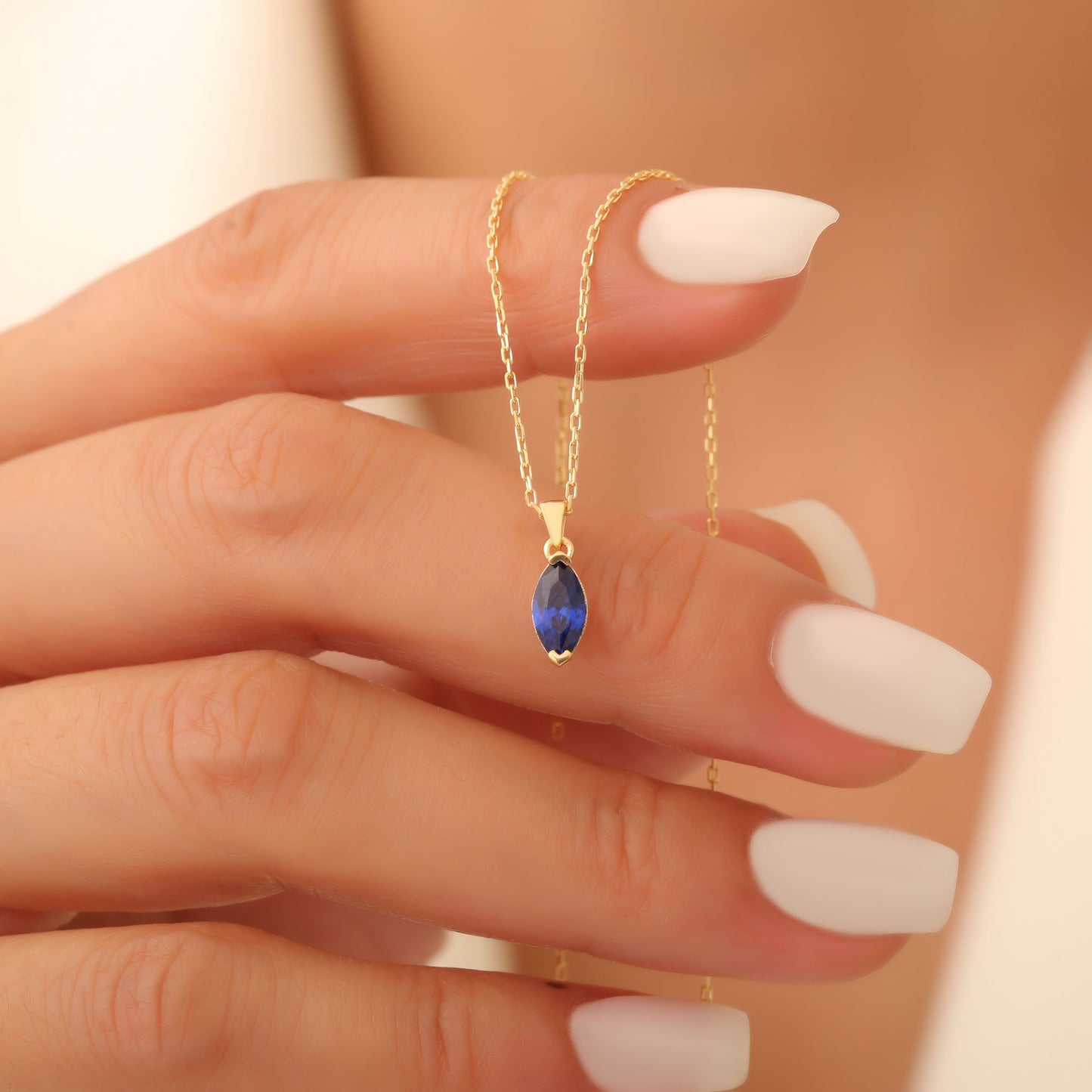 Sapphire Marquise Necklace in 14K Solid Gold | September Birthstone Pendant