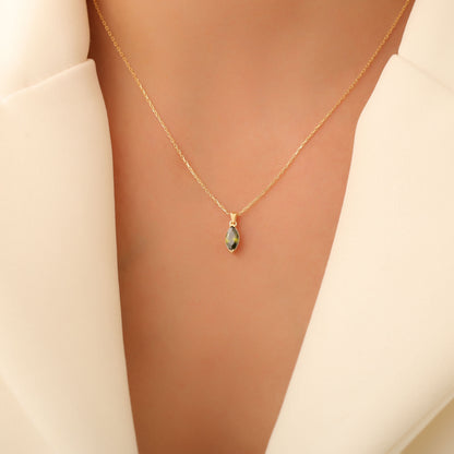 Peridot Marquise Necklace in 14K Solid Gold | August Birthstone Pendant