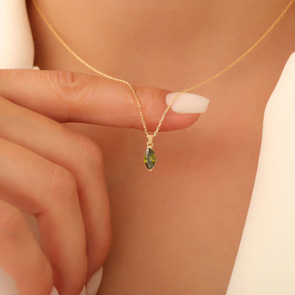 Peridot Marquise Necklace in 14K Solid Gold | August Birthstone Pendant