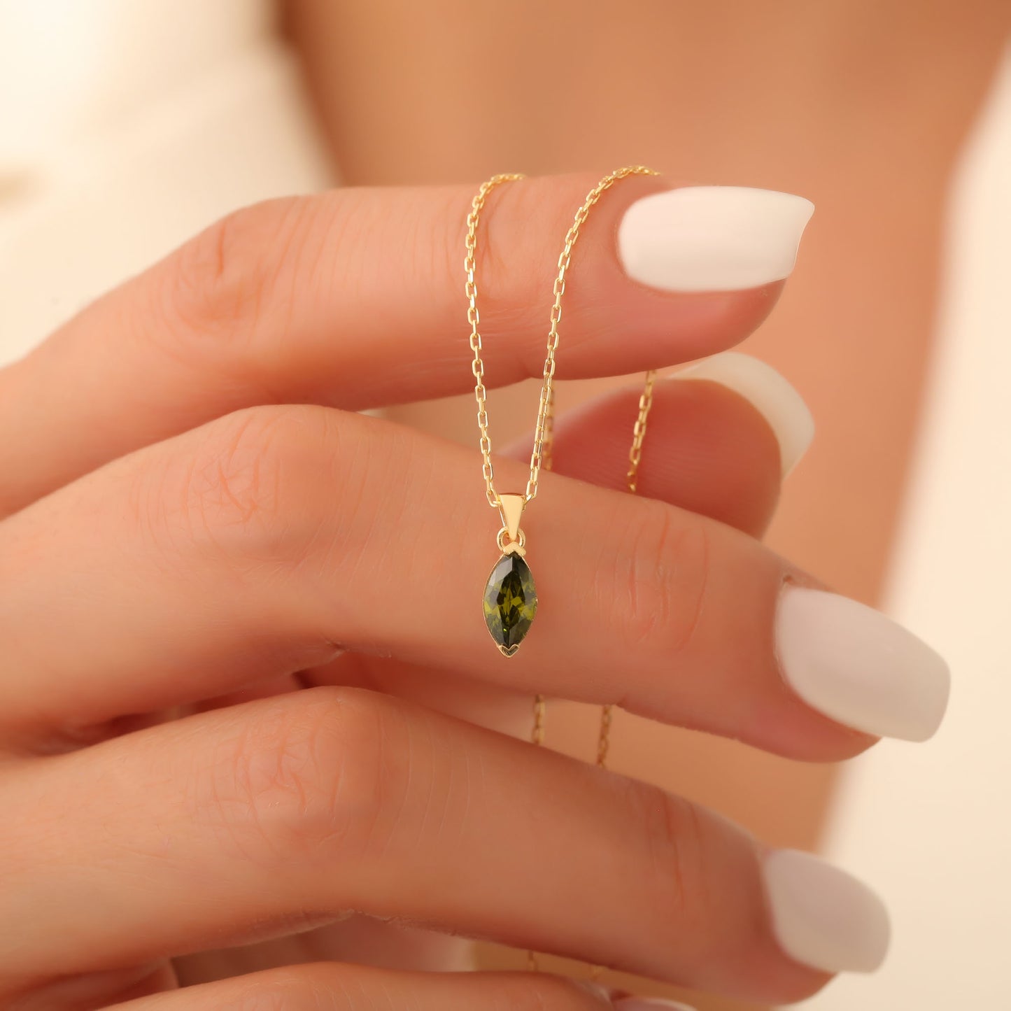 Peridot Marquise Necklace in 14K Solid Gold | August Birthstone Pendant