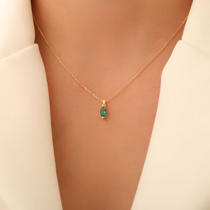 Emerald Marquise Necklace in 14K Solid Gold | May Birthstone Pendant