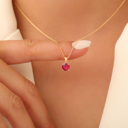 Ruby Round Necklace in 14K Solid Gold | July Birthstone Pendant