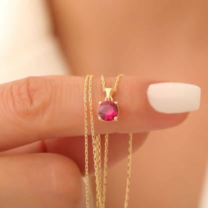 Ruby Round Necklace in 14K Solid Gold | July Birthstone Pendant