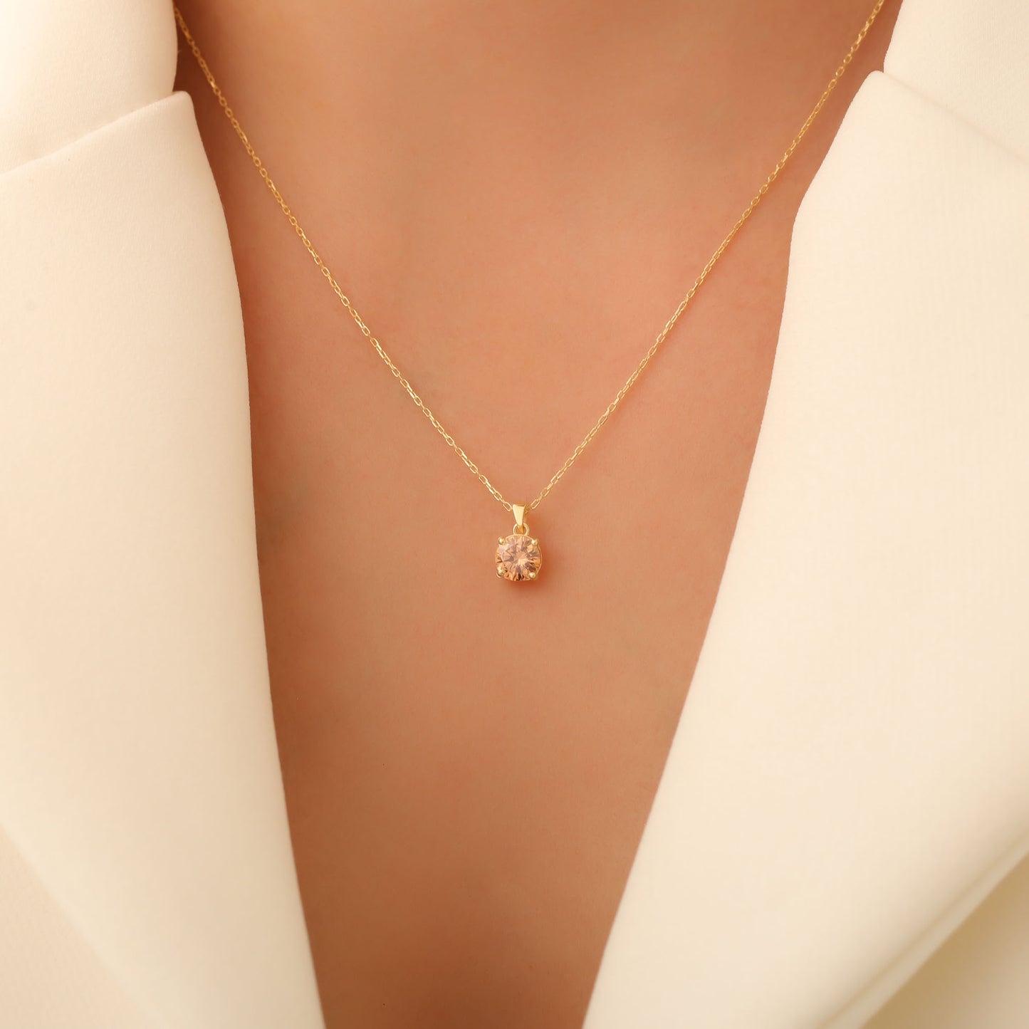 Citrine Round Necklace in 14K Solid Gold | November Birthstone Pendant