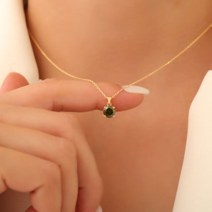 Peridot Round Necklace in 14K Solid Gold | August Birthstone Pendant