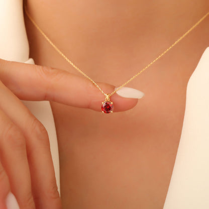 Garnet Round Necklace in 14K Solid Gold | January Birthstone Pendant