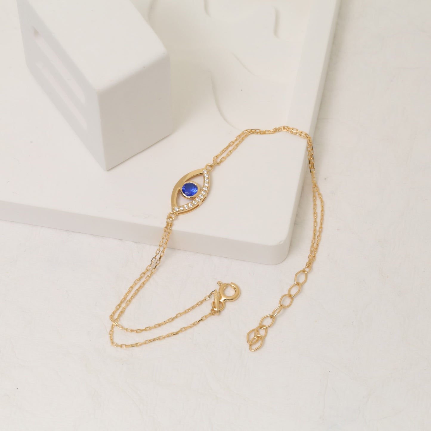 Sapphire Evil Eye Necklace in 14K Solid Gold with Real Diamonds, Dark Blue Protection Amulet