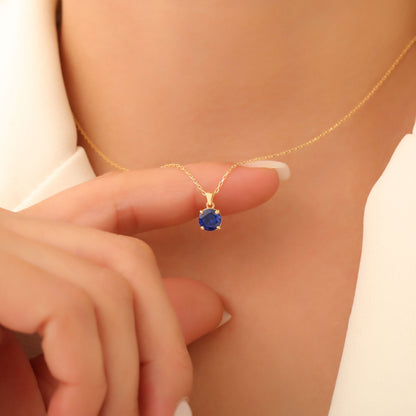 Sapphire Round Necklace in 14K Solid Gold | September Birthstone Pendant