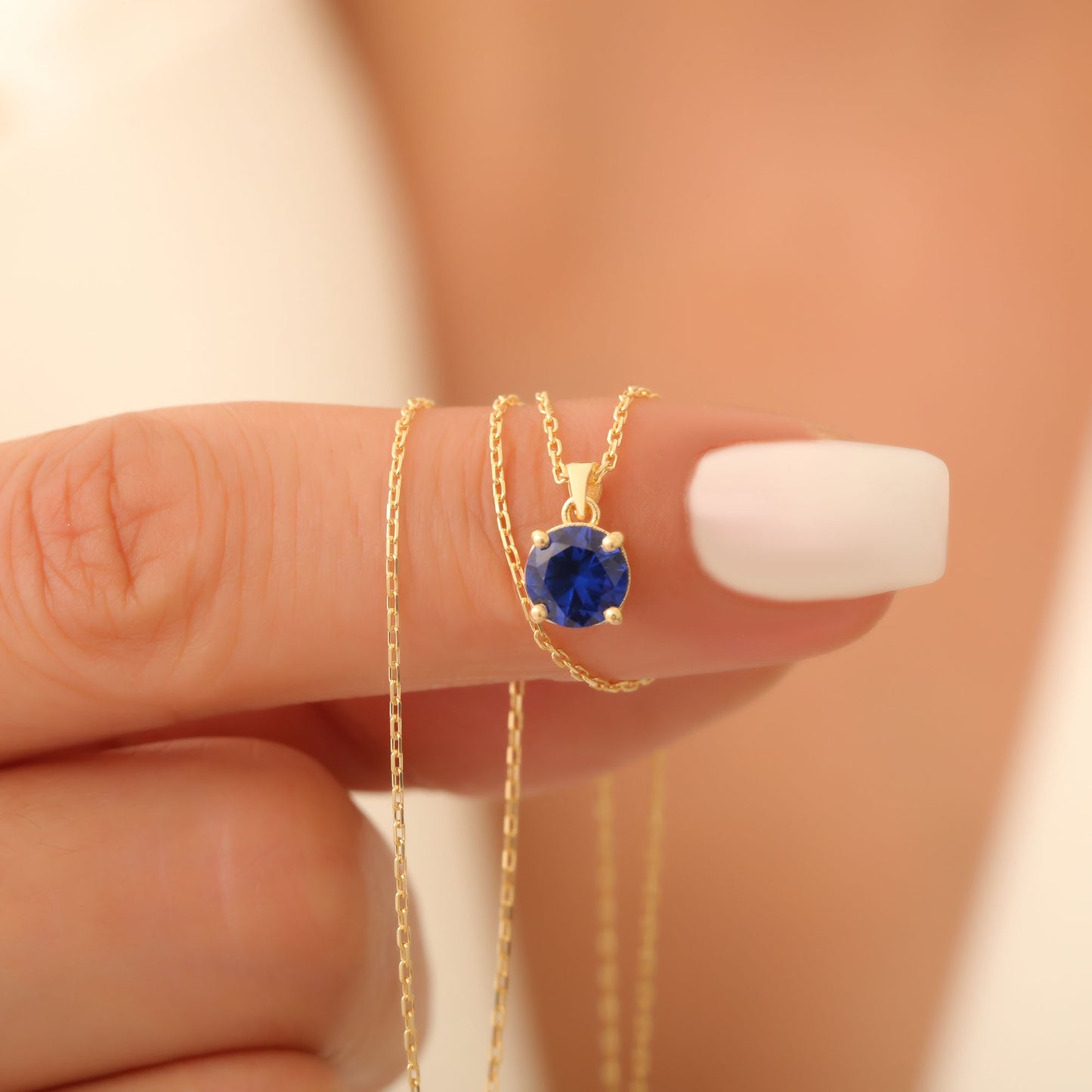 Sapphire Round Necklace in 14K Solid Gold | September Birthstone Pendant