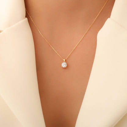 White Topaz Round Necklace in 14K Solid Gold | April Birthstone Pendant