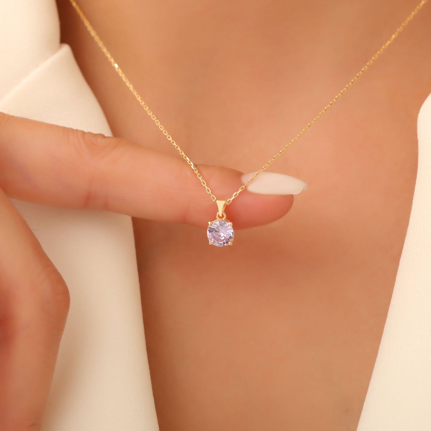 Alexandrite Round Necklace in 14K Solid Gold | June Birthstone Pendant