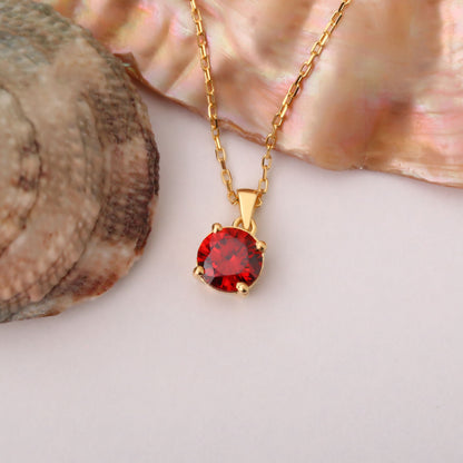 Garnet Round Necklace in 14K Solid Gold | January Birthstone Pendant