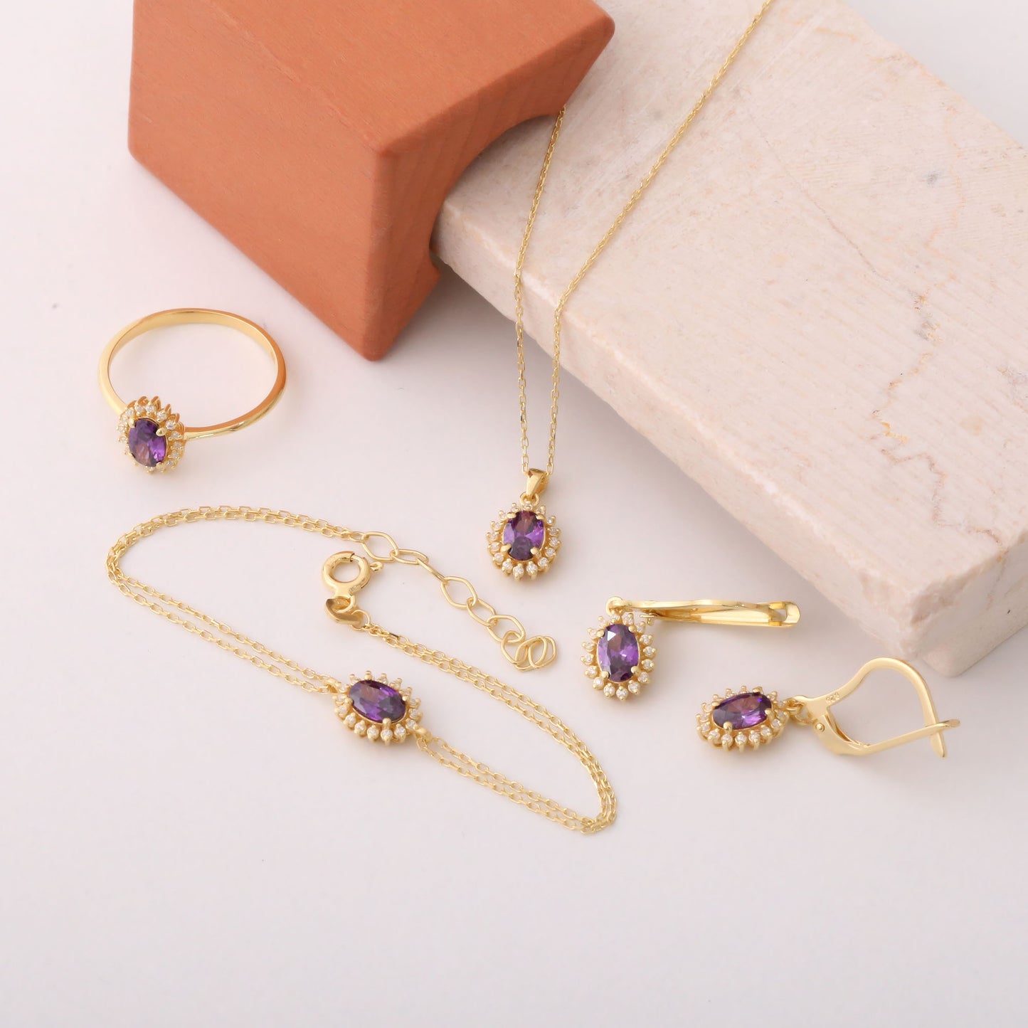 Oval Cut Amethyst Necklace with Real Diamonds, 14K Solid Gold, February Birthstone Pendant