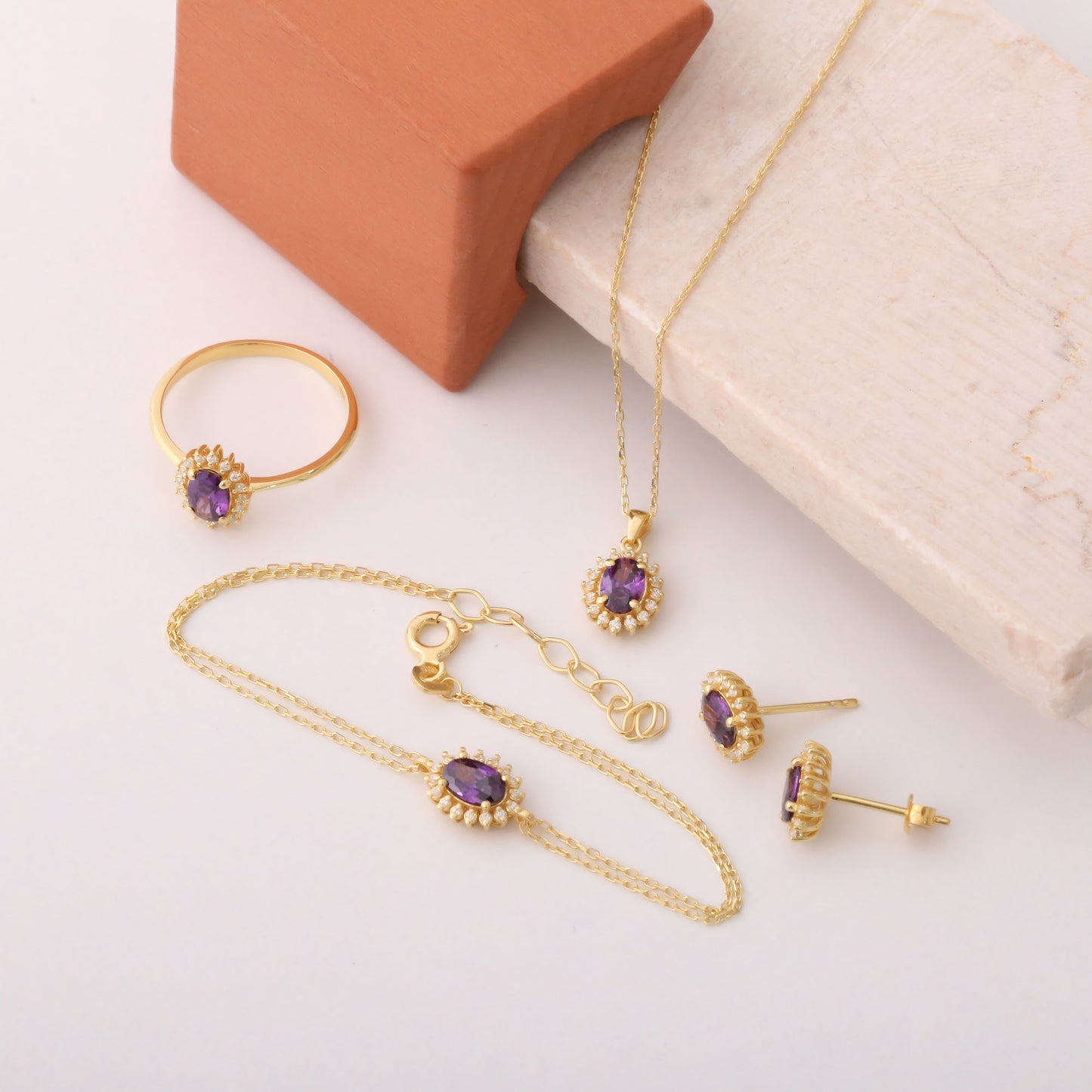 Oval Cut Amethyst Necklace with Real Diamonds, 14K Solid Gold, February Birthstone Pendant