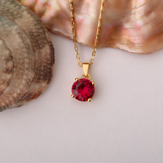 Ruby Round Necklace in 14K Solid Gold | July Birthstone Pendant