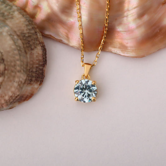 Aquamarine Round Necklace in 14K Solid Gold | March Birthstone Pendant