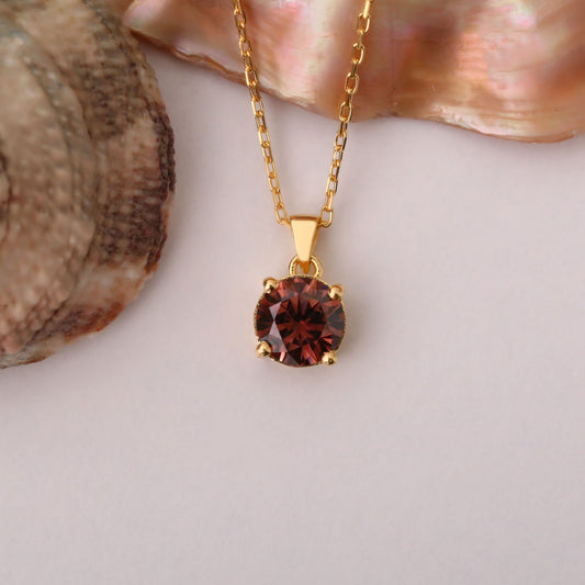 Smoky Quartz Round Necklace in 14K Solid Gold | Birthstone Pendant