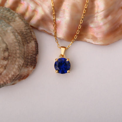 Sapphire Round Necklace in 14K Solid Gold | September Birthstone Pendant