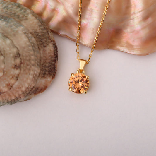 Citrine Round Necklace in 14K Solid Gold | November Birthstone Pendant