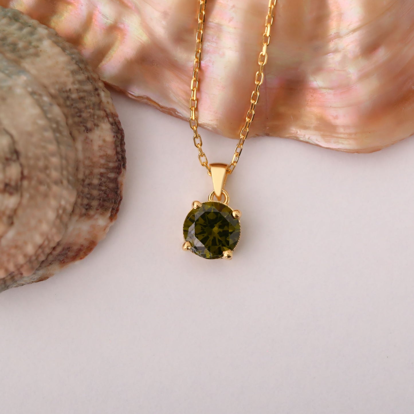 Peridot Round Necklace in 14K Solid Gold | August Birthstone Pendant