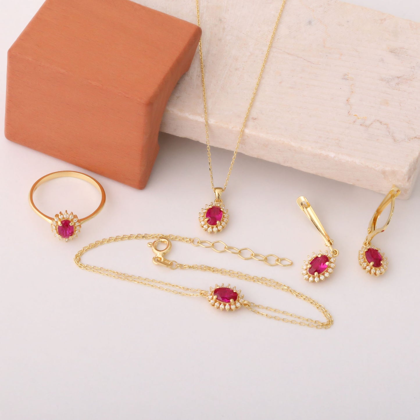 Oval Cut Ruby Necklace with Real Diamonds, 14K Solid Gold, July Birthstone Pendant