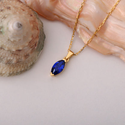 Sapphire Marquise Necklace in 14K Solid Gold | September Birthstone Pendant