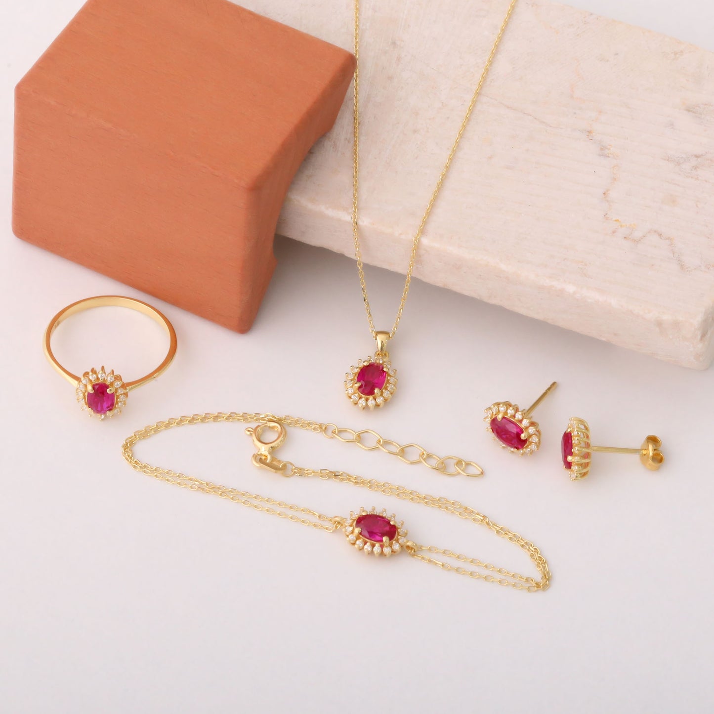 Oval Cut Ruby Necklace with Real Diamonds, 14K Solid Gold, July Birthstone Pendant