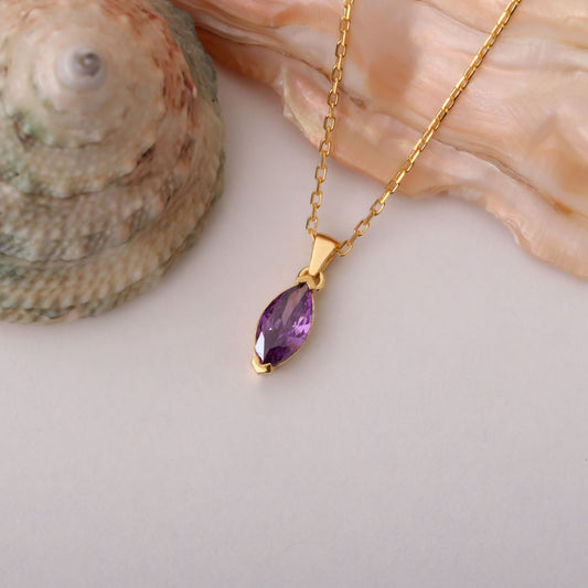 Amethyst Marquise Necklace in 14K Solid Gold | February Birthstone Pendant