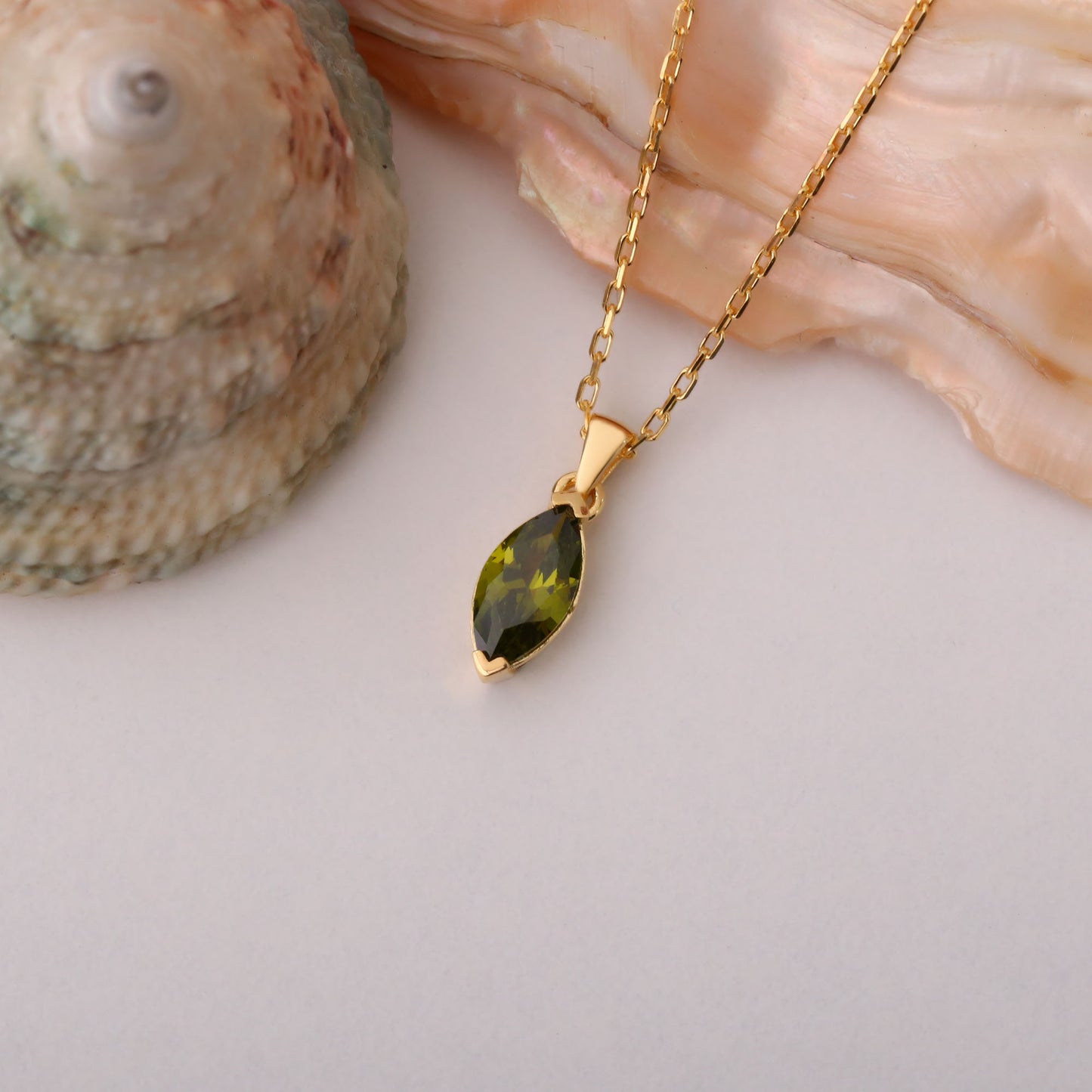 Peridot Marquise Necklace in 14K Solid Gold | August Birthstone Pendant